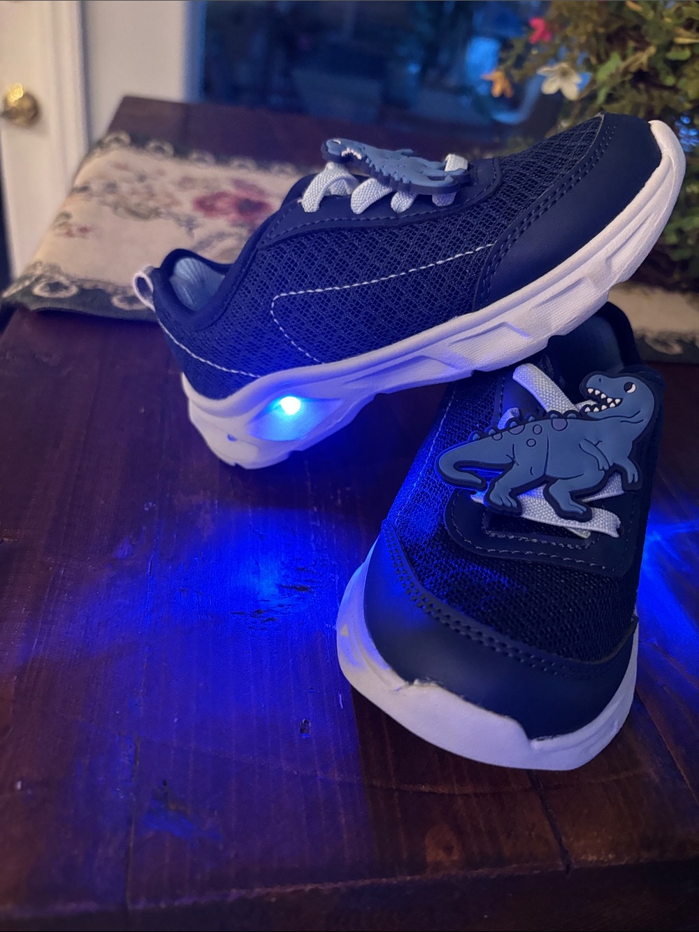 BRAND NEW Carters Kids Navy Light-Up Sneakers with Dinosaur Accent Size 8